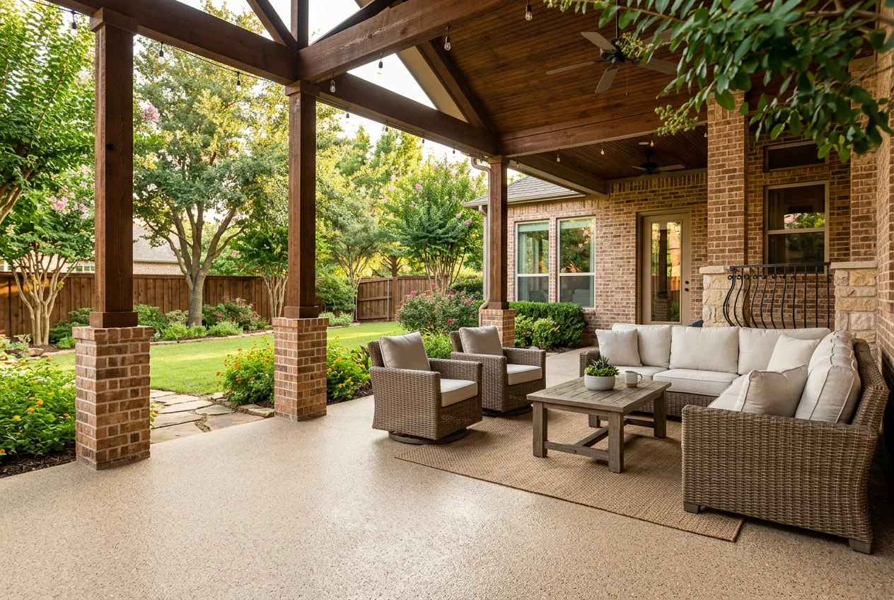 Coated patio and covered porch floor at a Plano home